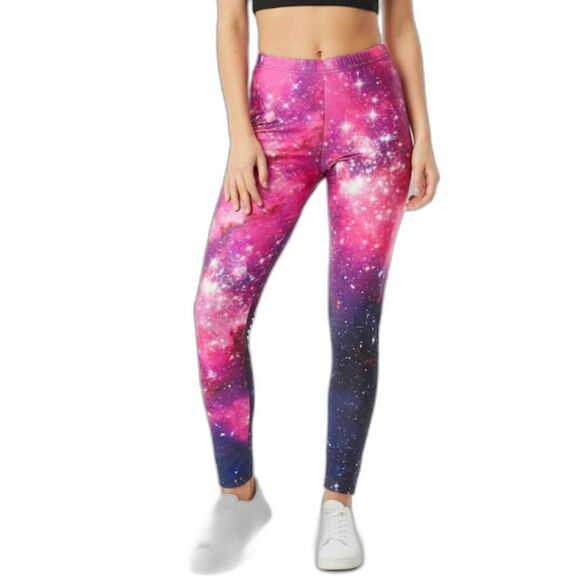 NEW Thinkgeek Black & Pink Galaxy Tie Dye Printed Leggings One Size - Picture 6 of 6